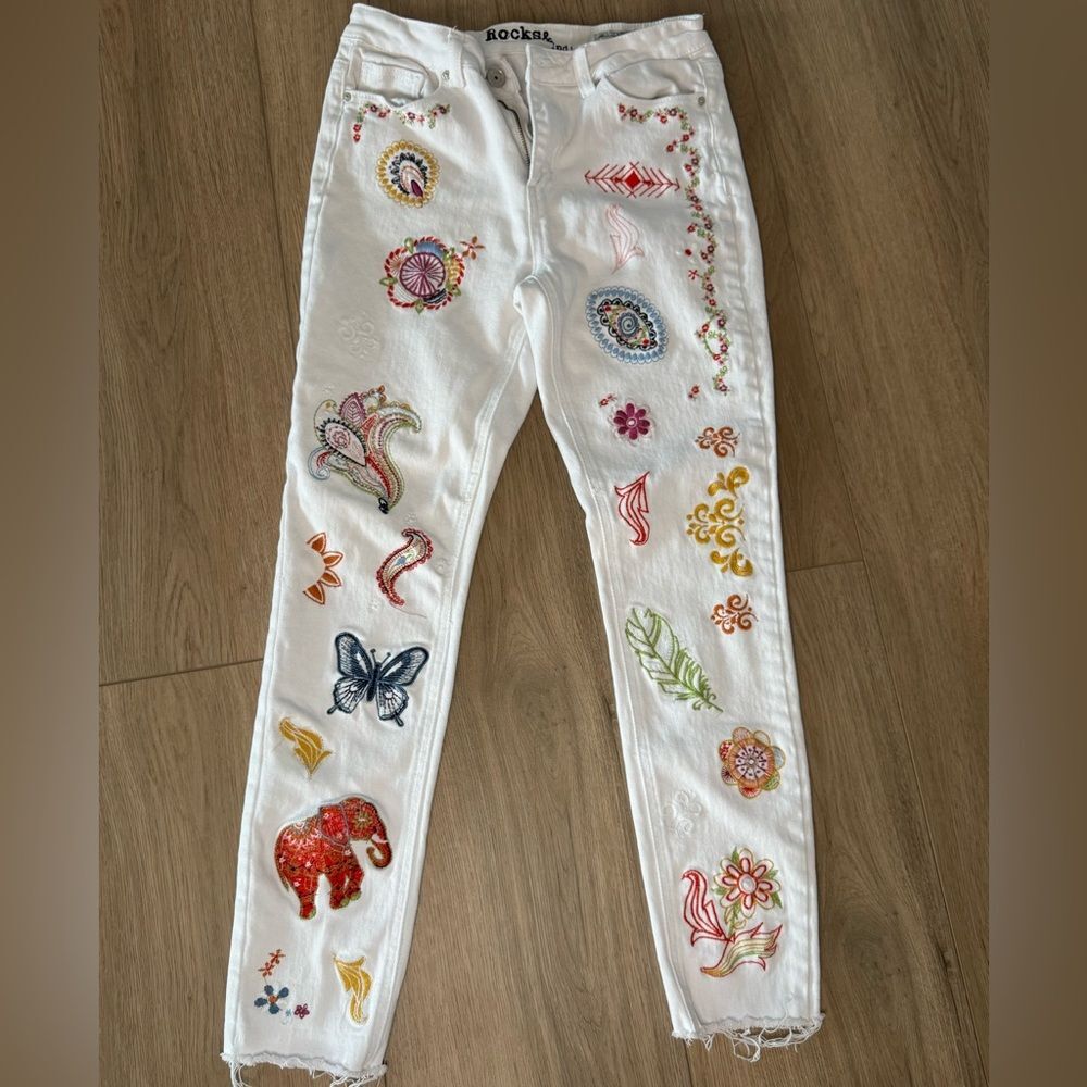 Indigo Women's Skinny Jeans with Colorful Embroidery